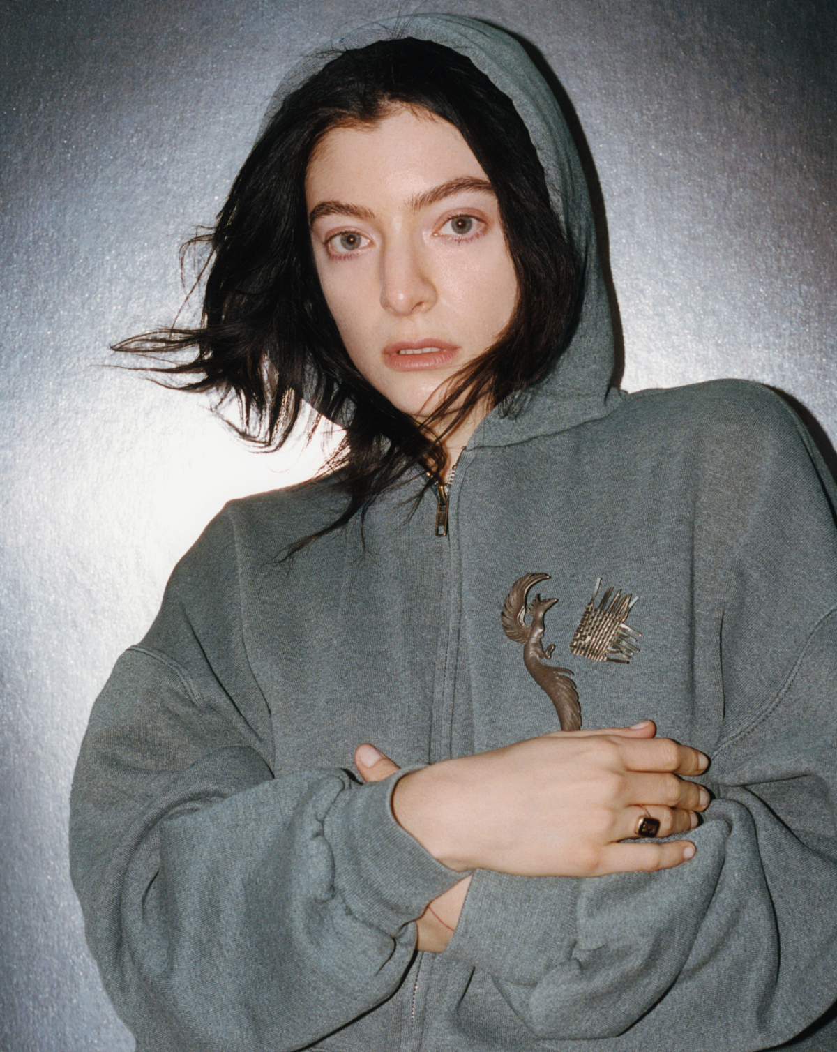 Lorde prend la pose dans un sweatshirt gris pour la sortie de son nouveau projet.